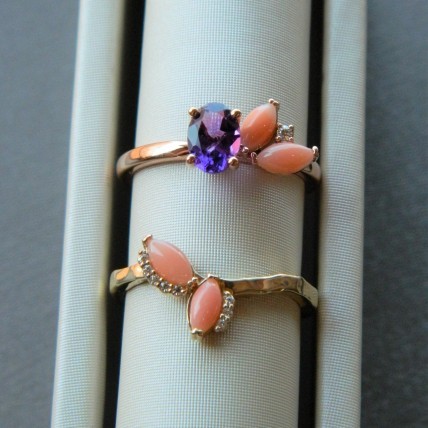 Custom Pink Coral and Amethyst Ring